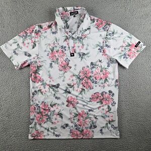 BAD BIRDIE Core Performance Polo Shirt Mens Large Spring Showers Floral